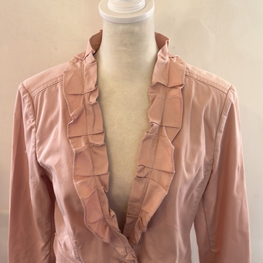 Talbots pale pink ruffle collar long sleeve cotton short jacket Size 10 - Picture 3 of 8